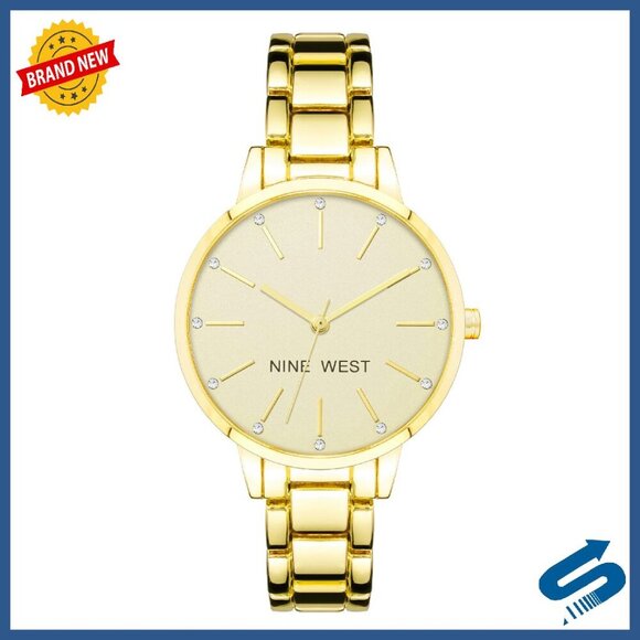 Gold-Tone Crystal Accent Watch, 36mm Case, Adjustable Bracelet